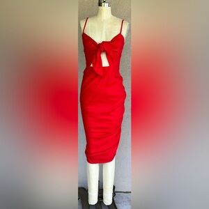 Elegant Red Midi Dress with Bow